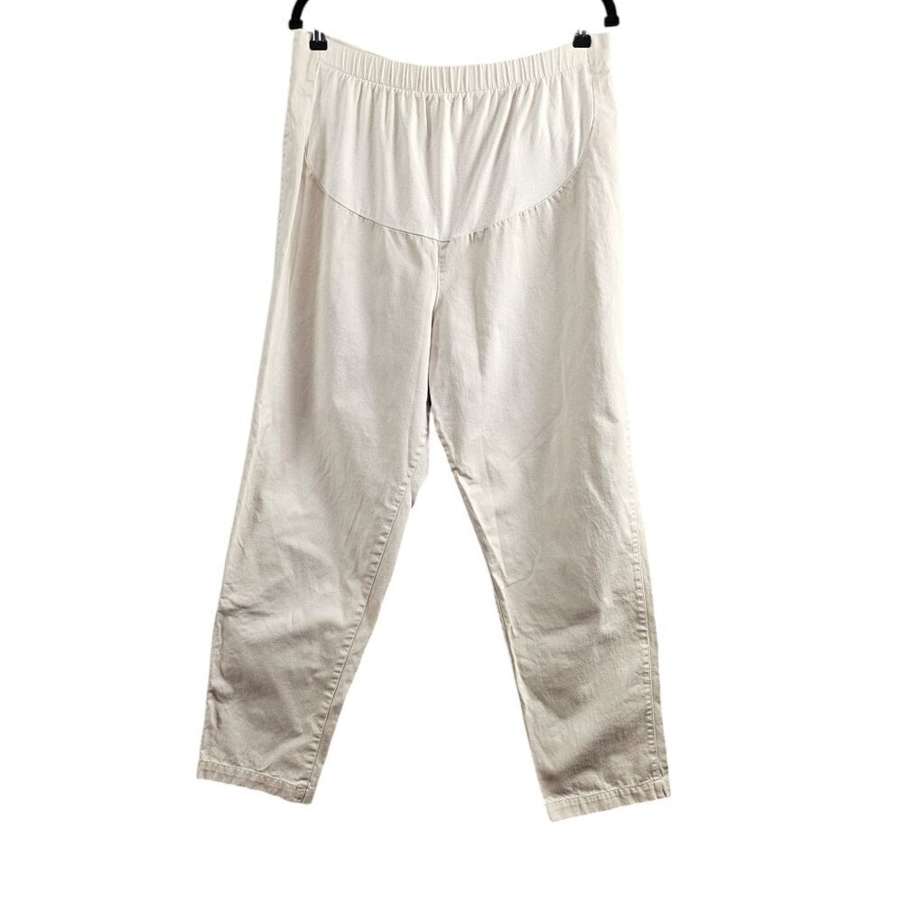 💥Duo Maternity Cotton Stretch Knit Tummy Panel Pull On Beige Denim Pants